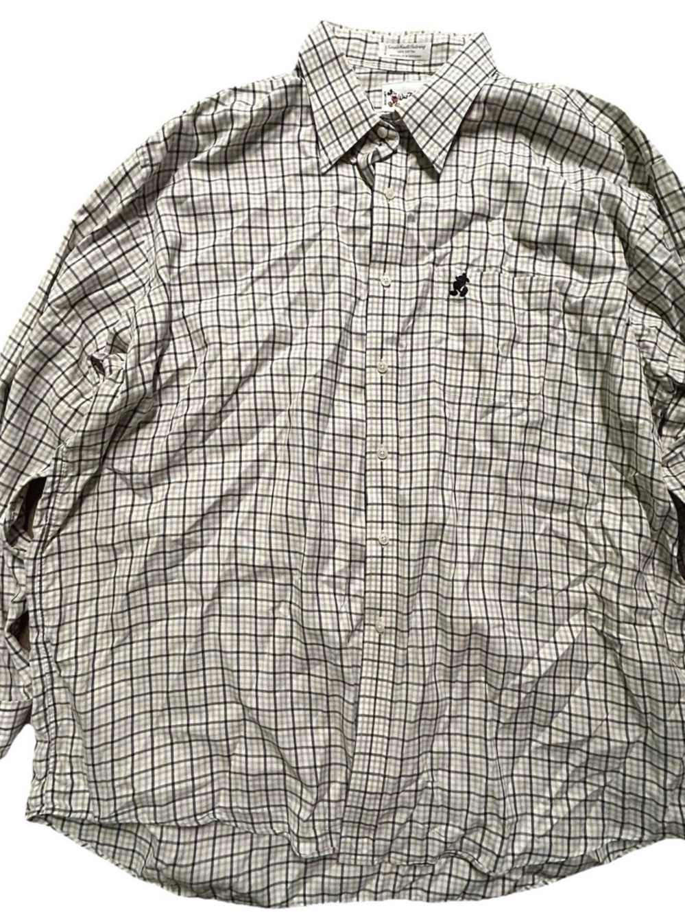 Men’s Walt Disney World Plaid Button Down Shirt Mickey Mouse Cotton Size XXL